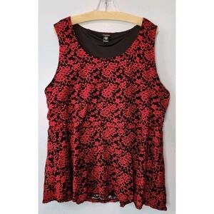Torrid Peplum Top Women's‎ 4x Red & Black Lace Peplum Tank Top EUC